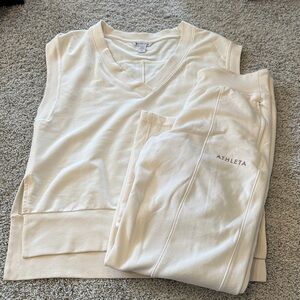 Athleta Swear Top and Joggers Set Magnolia white Wide leg pant and Sweatshirt